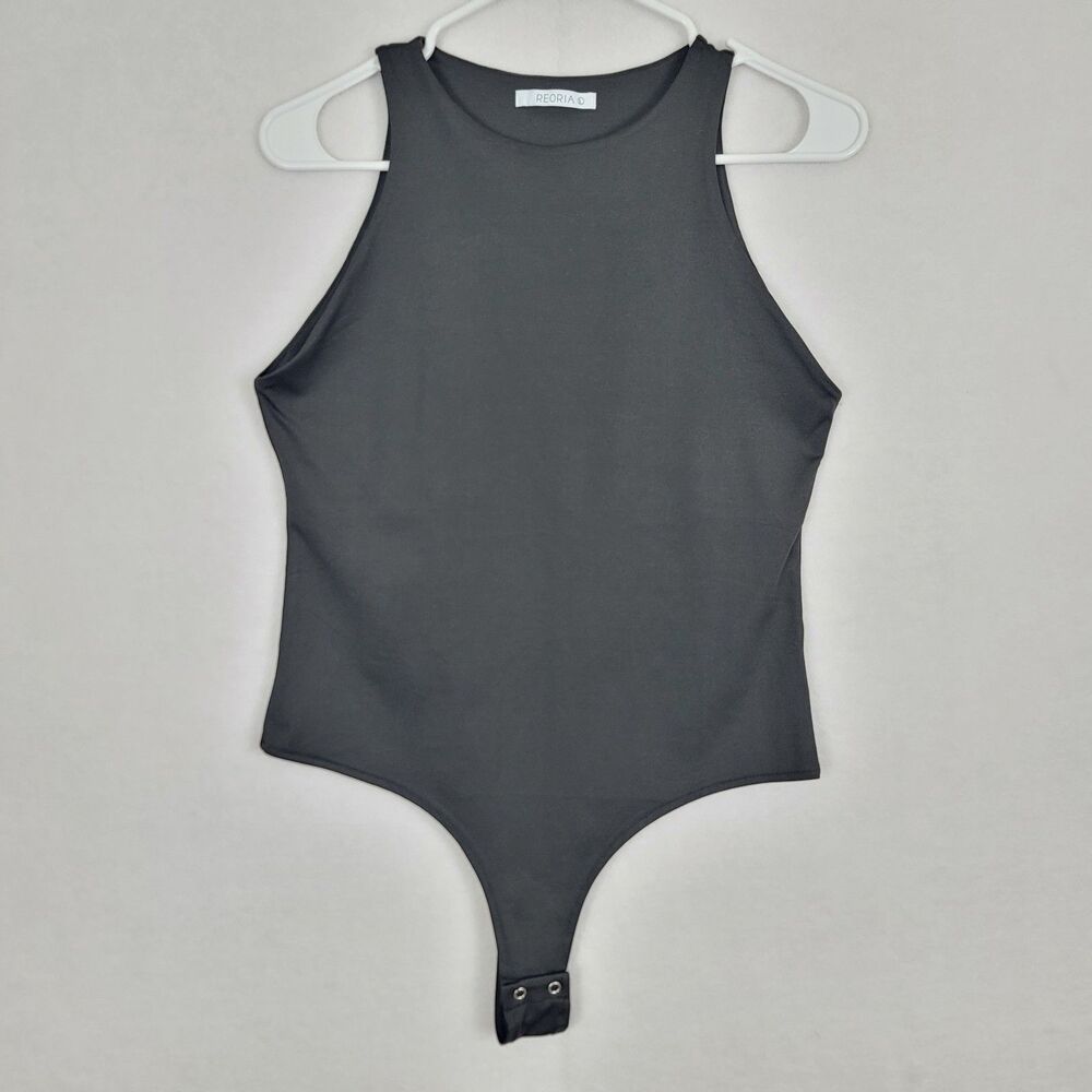 Reoria Bodysuit Women's Large Black Round Neck Stretch Sleeveless Pullover Top